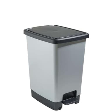 SUNDIS Cover Bin, poubelle à pédale 30 L, rectangulaire, en plastique recyclé, aspect métal, avec anses pour accrocher et cacher le sac, pour cuisine, bureau, buanderie, atelier, salle de bain