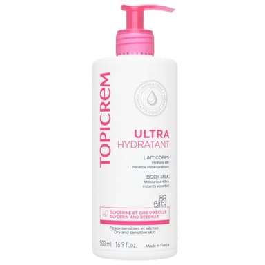 Topicrem - Ultra Hydratant Lait Corps - Hydrate 48h, Relipide, Protège la Peau - Texture Onctueuse, Odeur Délicate - Crème Hydratante pour Peaux Sensibles - Fabrication Française - 500 ml