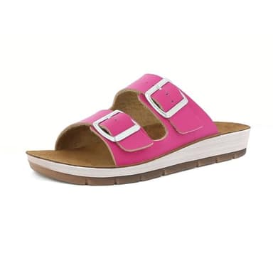 inblu Femme Ciabatte Donna Con Doppia Fascia E Fibbie Regolabili, Plantare in Vera Pelle Imbottito Sandale Glissante, Azalée, 38 EU