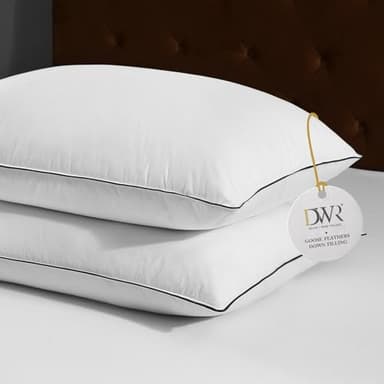 DWR Luxe Oreiller en Plume d'oie 60x60cm avec Housse Coton, avec Triple Couche de Confort, Lavable en Machine Lot de 2