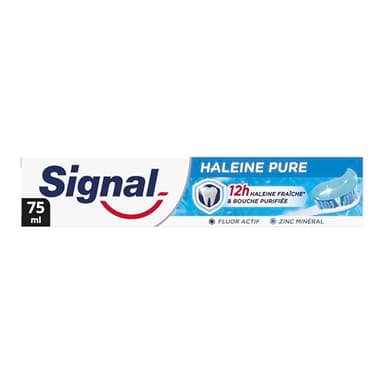 Signal - Dentifrice Haleine Pure - 12h d'haleine fraiche - Bouche purifiée - 95% d'ingrédients d'origine Naturelle - 75ml