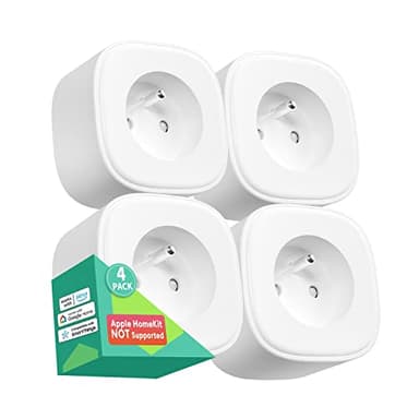 Meross Prise Connectée WiFi (Type E), Prise Intelligente Compatible avec Alexa, Google Home et SmartThings, Lot de 4 Prise Française Programmable avec Contrôle à Distance