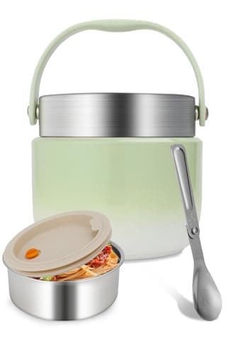 Ezvsevuo Récipien Alimentaire Chaud 1200ml, Boite Alimentaire Isotherme en Acier Inoxydable, Gamelle Isotherme avec Cuillère Pliante, Termosse Repas Chaud pour École, Bureau, Extérieur (Vert)