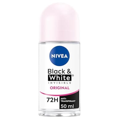 NIVEA Déodorant Bille Black & White Invisible (1 x 50ml), déodorant femme anti-traces blanches et jaunes, anti-transpirant anti odeur & humidité, protection efficace 72 h, sans alcool