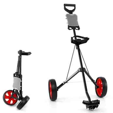 LIFEZEAL Chariot de Golf Pliable et Portable à 2 Roues, Chariot de Golf Manuel avec Tableau d'affichage et Sangle Réglable, Voiturette Golf (Rouge)
