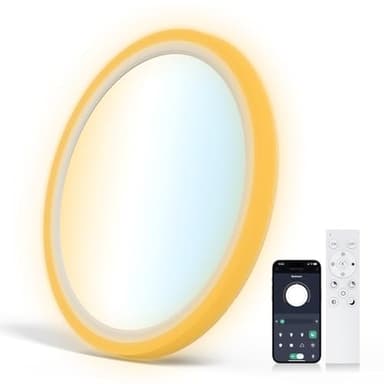 Aphyni Plafonnier LED Dimmable 33W, Luminaire Plafonnier Ø40cm avec Veilleuse, 3000-6500K 5500LM, Ultra Fin IP44 avec Télécommande & App, LED pour Salon, Cuisine, Balcon