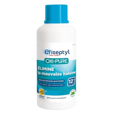 Efiseptyl - Oxi-Pure Renforcement de la dentition Bain de Bouche Protection Halitose - Haleine Fraîche 12h - Efficacité Prouvée - Goût Menthe - Sans Alcool - 500 ml (L'emballage peut varier)