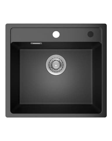 ANYCEE Granit Évier Noir 40x46 cm, 80% Sable Quartz Évier Cuisine 1 Bac, Encastrable avec Siphon pour Meubles Bas à Partir 40 cm Largeur