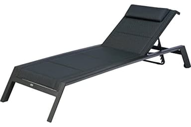 Hespéride - Transat Inclinable Allure Poivre et Graphite 2 Roues Empilable Anti-Rouille 5 Positions Mobilier Détente pour Jardin, Terrasse, Balcon