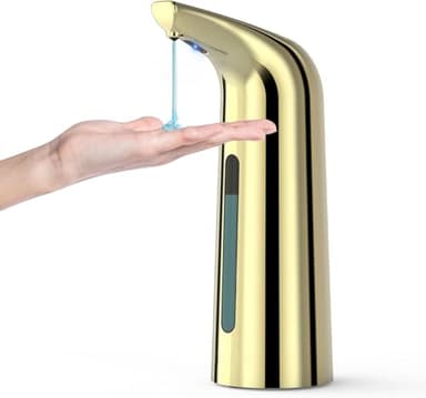 MIFULY Distributeur automatique de savon 4 niveaux réglables pour cuisine et salle de bain, sans contact avec détecteur de mouvement infrarouge, étanche, 400 ml, doré