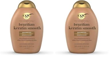 OGX Shampoing Brazilian Keratin Therapy (bouteille de 385 ml) – Shampooing lissant à la kératine Brésilienne – Soin capillaire sans parabène et sans sulfates (Lot de 2)
