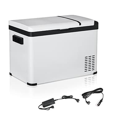 Outsunny Réfrigérateur portable à compression 30 L, glacière électrique voiture 12/24V, 3 compartiments, mini frigo congélateur pour plage, camping ou pique-nique, jusqu'à -22°C, blanc