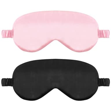 Lot De 2 Masques De Sommeil En Soie pour Dormir Bandeau En Satin Doux Avec Sangle Élastique Masque De Nuit Confortable pour Femmes Et Hommes (Noir Rose)