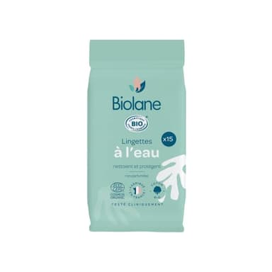 BIOLANE – Lingette à l'eau Pocket BIO – 15 Lingettes Naturelles Composées à 99% d’Eau pour tout le Corps de votre bébé – Utilisables dès la Naissance – Peaux Sensibles – Format Pratique
