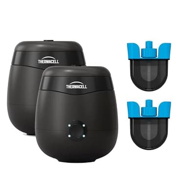 THERMACELL 2 Boucliers Anti Moustiques et Moustiques Tigres + 2 Recharges Liquides pour 80h de Protection - Extérieur, Jardin, Terrasse - Sans Fil - Rechargeable - Zone de Protection 29m²-Inodore-Noir