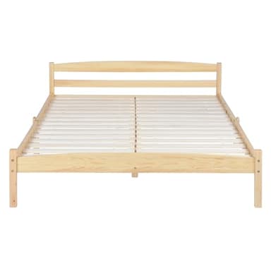 IPOTIUS Lit Double Cadre de Lit en Bois Massif 140x190cm avec Sommier en Lattes, Solide pour Enfants Adultes, Bois Naturel