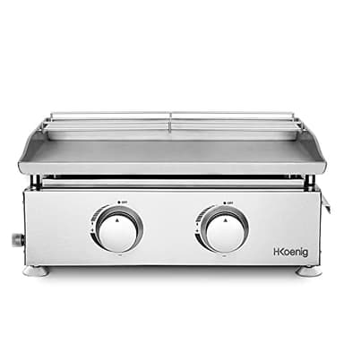H.Koenig Plancha au gaz, Brûleurs, Inox, plaque de 5mm, répartition égale de la chaleur, température jusqu’à 350°C, nettoyage facile, compatible lave-vaisselle, pieds anti-dérapants