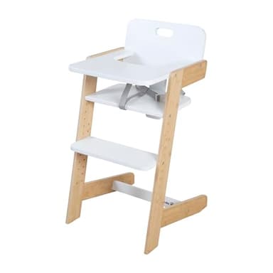 roba Chaise Haute Bébé Nature Up - Chaise Haute en Bois de Bambou - Évolutive avec Plateau Amovible - Harnais 3 Points - Jusqu'à 70 kg - Naturel/Blanc