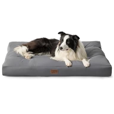 Bedsure Coussin Chien Grande Taille Imperméable - Tapis/Matelas Tissu Oxford Lavable pour Chiens L, Gris Foncé, 91x68x10cm