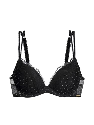 Dorina Origins Soutien-Gorge Push-Up Plongeant – Armatures, Bonnets Moulés, Maille à Pois Scintillants, Dentelle & Bretelles Réglables, Noir