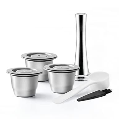 RECAFIMIL Lot de 3 Filtre à café réutilisable Dosettes de café en acier inoxydable compatibles avec Nespresso avec presse à café