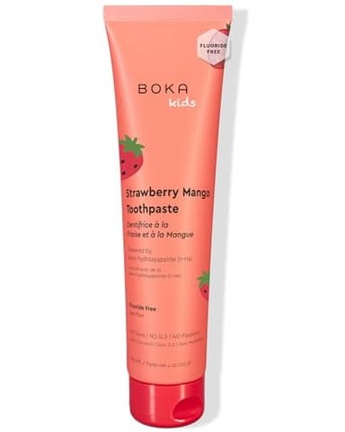 Boka Dentifrice sans fluorure - Nano hydroxyapatite, reminéralisant, dents sensibles, blanchiment - Recommandé par les dentistes pour adultes et enfants - Saveur fraise et mangue - 113,4 g - Fabriqué