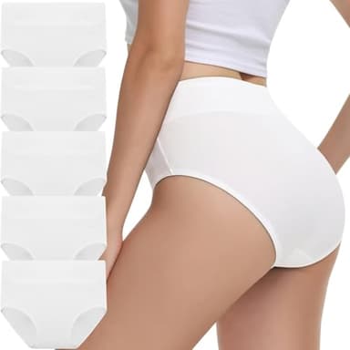 IceReco Culotte Femme Coton Taille Haute Slip Femme sans Couture Lot de 5 Culotte Gainante Ventre Plat Décontracté Elasticité Shorty Blanc L