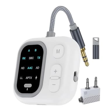 ANBRONICS Émetteur Récepteur Bluetooth 5.3 pour Avion, Transmetteur Audio sans Fil Jack 3,5 mm, Compatible avec 2 Casques, aptX Adaptive, Idéal pour TV, Avions et Voyages