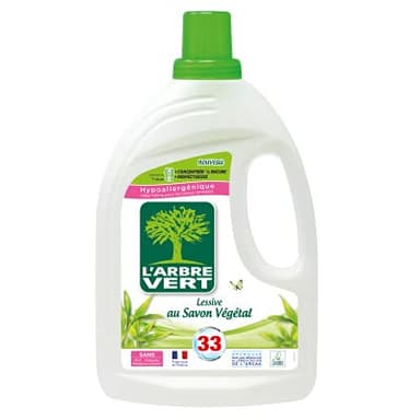 L'ARBRE VERT - Lessive Liquide au Savon Végétal - Hypoallergénique - Sans allergènes - 34 lavages - 1,5 L - Certifiée Écolabel Européen