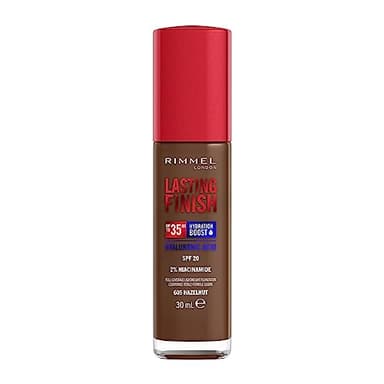 Rimmel London Lasting Finish jusqu'à 35h, 605 Hazelnut, fond de teint, longue tenue, hydratant, formule vegan, couvrance totale, 30 ml