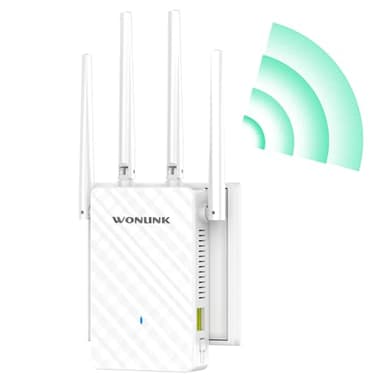 WONLINK Répéteur WiFi Puissant AC1200, Repeteur WiFi Double Bande 5GHz et 2,4GHz 1200Mbps Amplificateur WiFi avec Port Ethernet, 4 Antennes, WPS, Compatible avec Toutes Les Box Internet