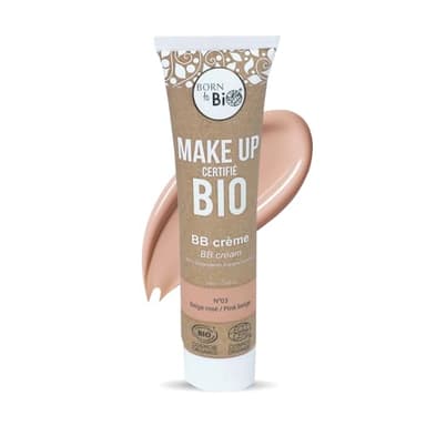 BORN TO BIO BB Crème Bio - Fond de Teint Hydratant Teinté Naturel pour un Teint Unifié & Éclatant - Creme Teintée Visage pour Femme - Maquillage pour le Teint Bio (Beige Rosé, 25ml)