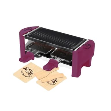 LITTLE BALANCE 8615 Raclette Duo Meuuh…!, Appareil à raclette 1/2 personnes, Grill amovible, 2 spatules + 2 planchettes, Sans PFAS, Antiadhésif, 320 W, Prune