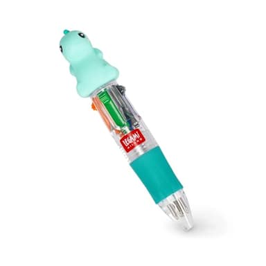 Legami - Mini stylo à bille 4 couleurs, Mini Magic Rainbow, encre 4 couleurs, vert, bleu, orange, noir, pointe 1 mm, poignée ergonomique en silicone, diamètre 2,3 cm, hauteur 10 cm, Dino