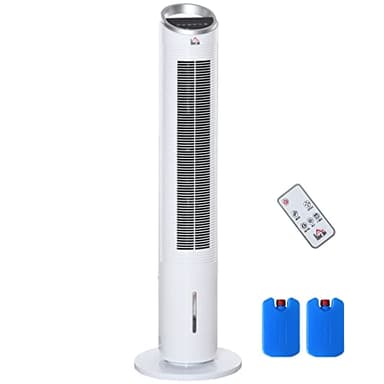 HOMCOM Climatiseur rafraîchisseur d'air/ventilateur colonne/humidificateur/purificateur 4 en 1-oscillant-timer, 3 modes, 3 vitesses - télécommande réservoir 2L avec 2 blocs réfrigérants