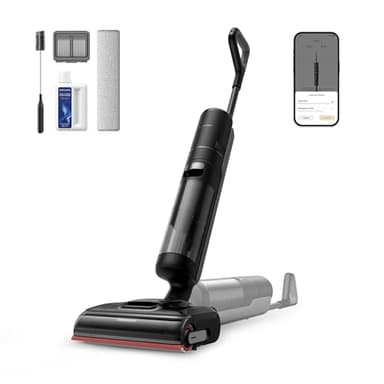 dreame H15 Pro Aspirateur Laveur, Bras robotisé AI DescendReach, Triple arête, 21 000 Pa, antinœuds, Lavage Brosse immersif 100°C, séchage 5 Min 90°C, contrôle par Application, portée à Plat 180°
