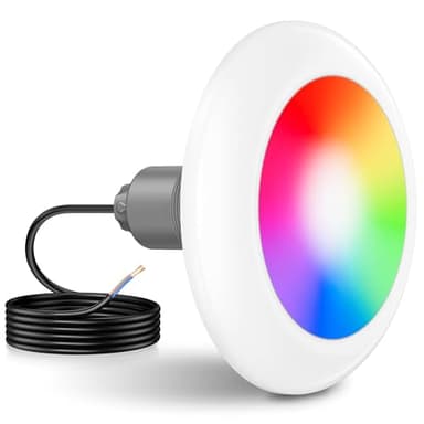 LyLmLe Projecteur Piscine LED Vissable avec Filetage 2", 25W Lampe Piscine RGB Contrôle Sync, Ø242mm, 12V AC Ampoule pour Piscines Préfabriquées Fibre, Hors-Sol Bois Acier, Sans Contrôleur