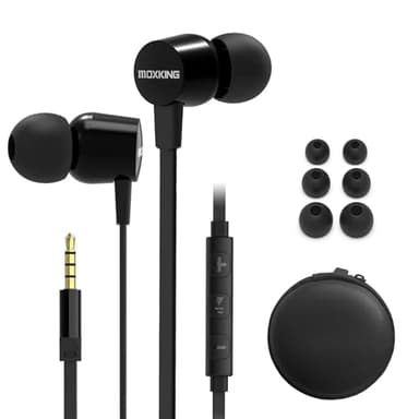 MOXKING Écouteurs filaires pour petites oreilles avec microphone et contrôle du volume, câble plat, idéal pour les enfants et les femmes (noir)