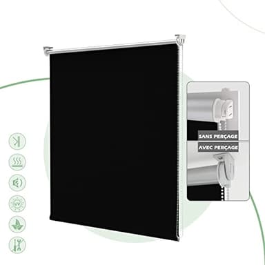 HOMEDEMO Store Enrouleur Occultant Isolant Thermique Opaque, Rideau Occultant, Fixation avec ou sans Perçage, 55l x 120L cm, Largeur du Tissu 55cm, Noir