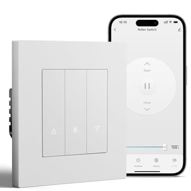 BSEED Smart Zigbee Interrupteur pour Volet Roulant Compatible avec Alexa/Google Home/Tuya,Interrupteur de Store Encastré Cadre en PC(Nécessite Fil Neutre et Gateway Hub),Blanc