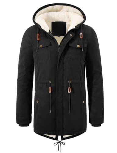 UMIPUBO Manteau Homme Hiver Parka Chaud Outdoor Zippées Blouson Veste Polaire Manteau à Capuche Outercoat avec Poches(Noir,M)