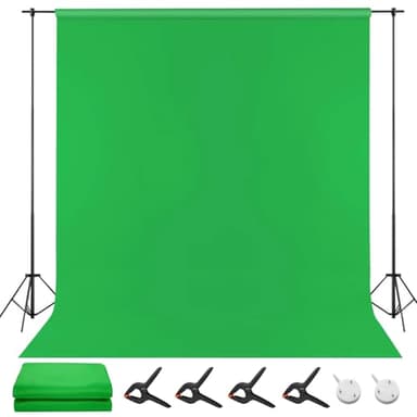 WIYETY 200 x 300 cm Fond Vert : Fond Mural Photo Lavable, Fond Vert pour Photographie, Vidéo et Enregistrements TV, avec 4 Pinces de Fond Photo de 4 Pouces (10,2 cm)