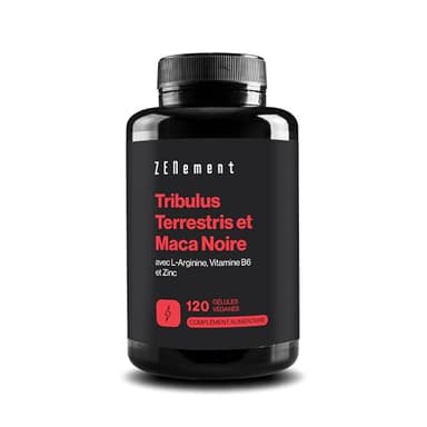Tribulus Terrestris et Maca Noire, avec L-Arginine, Zinc et Vitamine B6 - Formule pour la Vitalité Masculine - 120 Gélules Véganes - Zenement