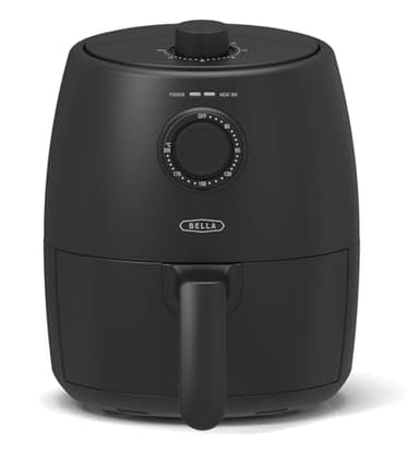 BELLA 2 L Manual Air Fryer Oven and 5-in-1 Multicooker with Removable Nonstick and Dishwasher Safe Crisping Tray and Basket, 1200 Watt Heating System, Matte Black