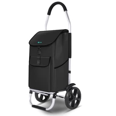 VOUNOT® Chariot de Courses 2 Roues en Aluminium avec Compartiment Impermeable Caddie de Courses Pliable 2 en 1 Sac Chariot Noir 58L