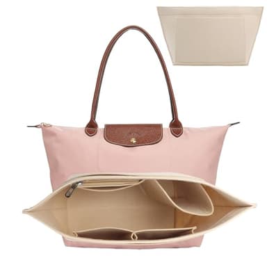 Organiseur de sac à main en feutre pour Longchamp L, plusieurs poches, pliable (Beige, L)