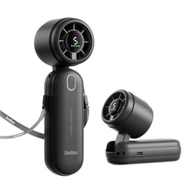Diveblues 3 en 1 Portable Ventilateur à Main, Mini Ventilateur Turbo USB Rechargeable 4000mAh, 5 Vitesses Réglables, Jusqu’à 12H de Refroidissement, Idéal pour Voyage, Extérieur, Femmes et Hommes