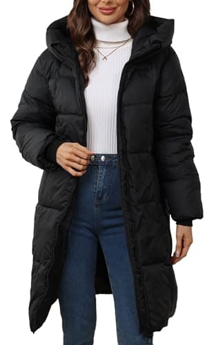 Maeau - Doudoune Longue Hiver Femme Manteau en Duvet à Capuche Légère Imperméable Coupe-vent Veste Duvet Matelassé Chaud Manteau Parka Long Épais - Noir - 2XL