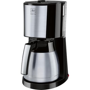 Melitta Cafetière à Filtre Enjoy Top Therm Noir/Acier Brossé, avec Verseuse Isotherme en Acier Inoxydable et Sélecteur d’Intensité, capacité 1O-15 tasses, modèle 1017-08
