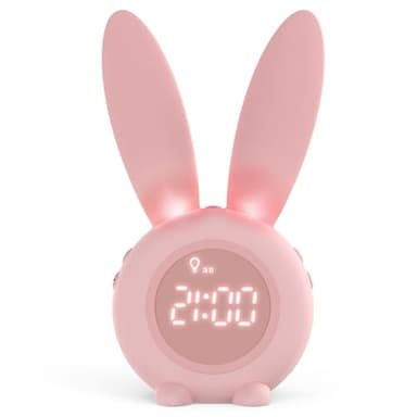 Homealexa Réveil Matin à Induction en Forme de Lapin Mignon, Intelligent Réglage Automatique Lumière de Respiration, Affichage Temps/Date/Température, Contrôle Vocal ou Tremblement